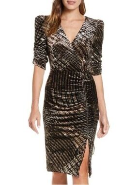 Eliza J plaid print structured sleeve surplice chest sheath dress (size US 12)